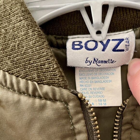 Boyz Wear By Nannette Bomber Jacket 18M Top Gun Air Patrol Olive Green Fly Boy - Picture 9 of 10